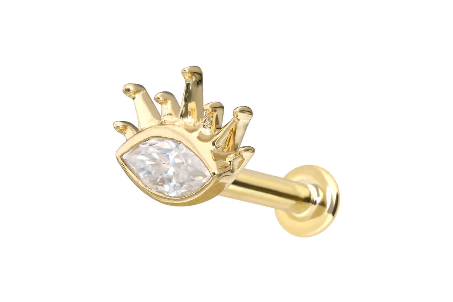 14 Karat Gold Labret Piercing mit Push Fit MOISSANIT-OVAL + SONNENSTRAHLEN